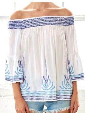 NWT Hazel Embroidered Off-Shoulder Peasant Top